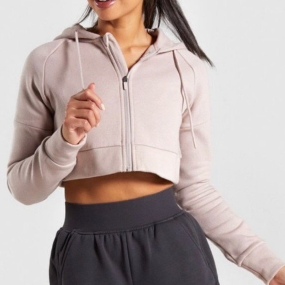 Gymshark Women's Legacy Fitness Crop Zip-Up in Mauve - size small